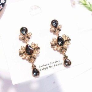 BOHO Vintage Victorian Style Gunmetal Teardrop Crystals Micro Pearls Earrings
